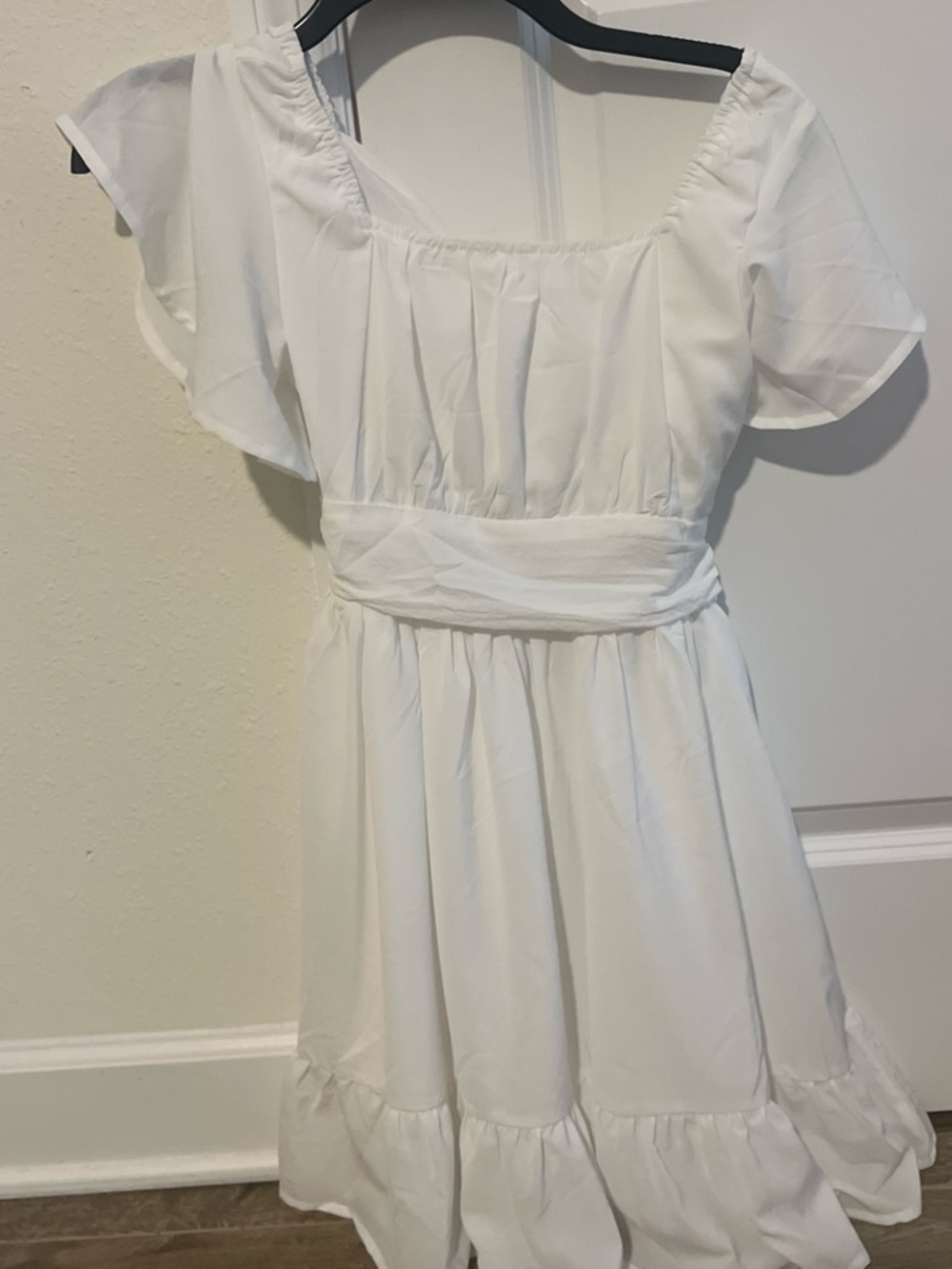 Amazon White Square-Neck Flutter Sleeve Casual Dress for Kids